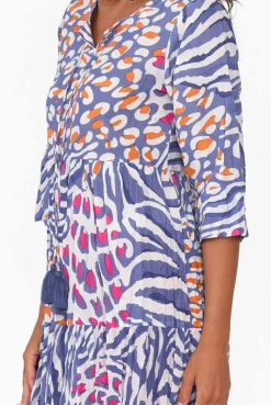 Cotton Dresses<One Summer Layla Blue Animal Crinkle Cotton Dress