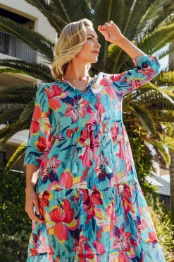 Cotton Dresses<One Summer Layla Blue Bloom Crinkle Cotton Dress