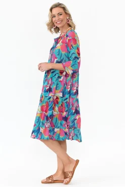 Cotton Dresses<One Summer Layla Blue Bloom Crinkle Cotton Dress