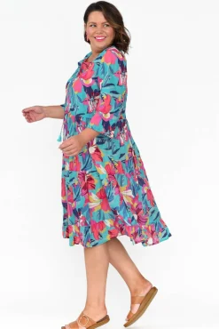 Cotton Dresses<One Summer Layla Blue Bloom Crinkle Cotton Dress