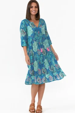 Cotton Dresses<One Summer Layla Cobalt Paisley Crinkle Cotton Dress