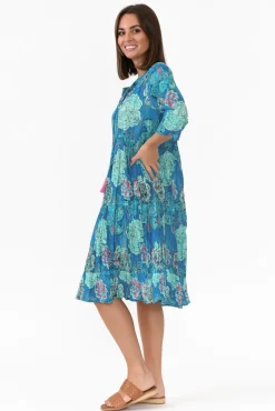 Cotton Dresses<One Summer Layla Cobalt Paisley Crinkle Cotton Dress