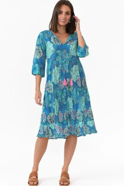 Cotton Dresses<One Summer Layla Cobalt Paisley Crinkle Cotton Dress