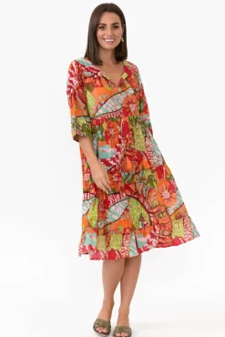 Cotton Dresses<One Summer Layla Green Jungle Crinkle Cotton Dress