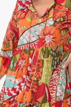 Cotton Dresses<One Summer Layla Green Jungle Crinkle Cotton Dress