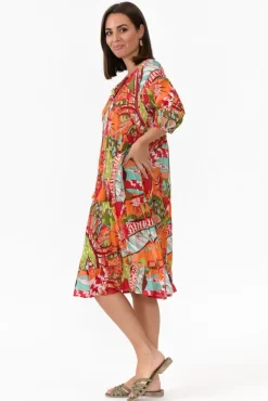 Cotton Dresses<One Summer Layla Green Jungle Crinkle Cotton Dress