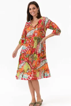 Cotton Dresses<One Summer Layla Green Jungle Crinkle Cotton Dress