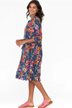 Cotton Dresses<One Summer Layla Navy Blossom Crinkle Cotton Dress