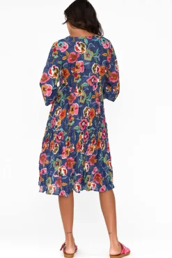 Cotton Dresses<One Summer Layla Navy Blossom Crinkle Cotton Dress