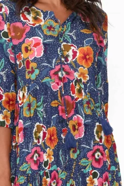 Cotton Dresses<One Summer Layla Navy Blossom Crinkle Cotton Dress