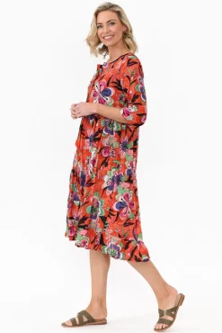 Cotton Dresses<One Summer Layla Pink Flower Crinkle Cotton Dress