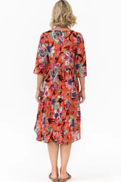 Cotton Dresses<One Summer Layla Pink Flower Crinkle Cotton Dress