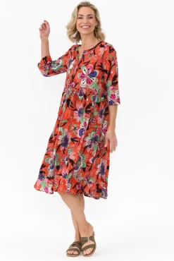 Cotton Dresses<One Summer Layla Pink Flower Crinkle Cotton Dress