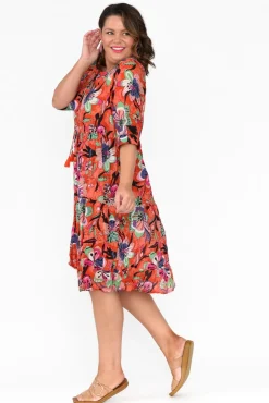 Cotton Dresses<One Summer Layla Pink Flower Crinkle Cotton Dress