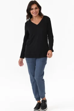 Cotton Tops<3rd Story Leah Black Cotton Long Sleeve Tee