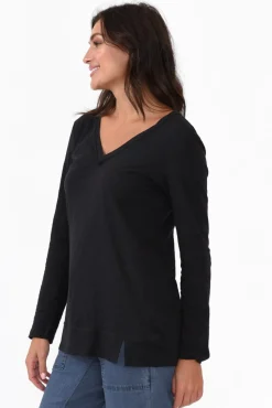 Cotton Tops<3rd Story Leah Black Cotton Long Sleeve Tee