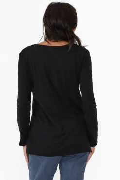 Cotton Tops<3rd Story Leah Black Cotton Long Sleeve Tee