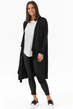 Cardigans<PQ Leanna Black Bamboo Waterfall Cardigan