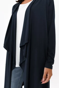 Cardigans<PQ Leanna Navy Bamboo Waterfall Cardigan