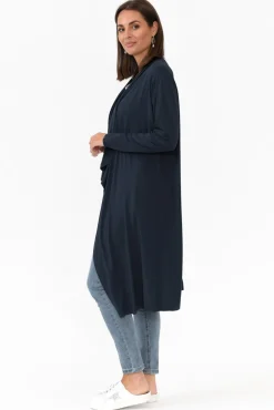 Cardigans<PQ Leanna Navy Bamboo Waterfall Cardigan