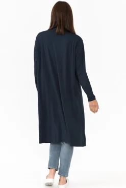 Cardigans<PQ Leanna Navy Bamboo Waterfall Cardigan