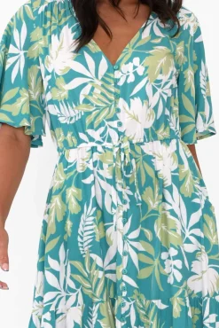 Maxi Dresses<Isabella Boho Lenora Turquoise Tropical Maxi Dress