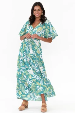 Maxi Dresses<Isabella Boho Lenora Turquoise Tropical Maxi Dress