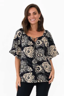 Sleeved Tops<Willow Tree Leora Navy Flower Frill Top