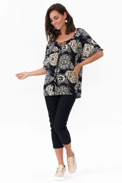 Sleeved Tops<Willow Tree Leora Navy Flower Frill Top