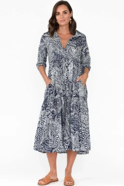 Cotton Dresses<Orientique Leros Navy Jungle Organic Cotton Shirt Dress