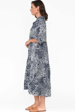 Cotton Dresses<Orientique Leros Navy Jungle Organic Cotton Shirt Dress