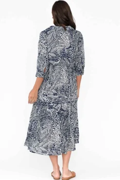 Cotton Dresses<Orientique Leros Navy Jungle Organic Cotton Shirt Dress