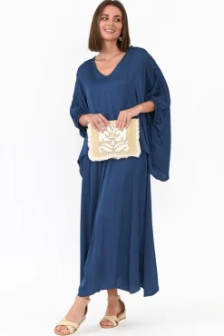 Skirts<Donna Donna Letitia Teal Gloss Midi Skirt