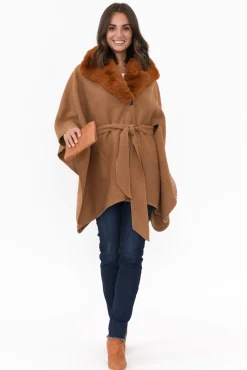 Ponchos<Zura Levi Chocolate Wool Blend Cape