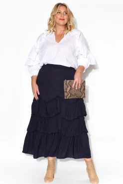 Skirts<Red Lotus Lexi Navy Ruffle Tier Skirt