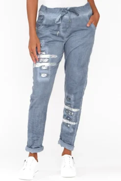 Pants<La Strada Lexus Blue Foil Stretch Pant