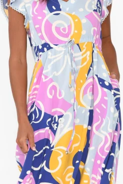 Midi Dresses<New U Collection Libby Blue Abstract Midi Dress