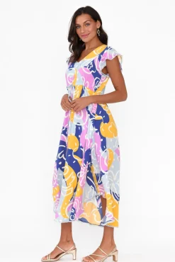 Midi Dresses<New U Collection Libby Blue Abstract Midi Dress