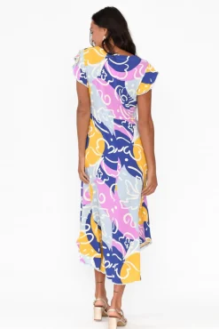 Midi Dresses<New U Collection Libby Blue Abstract Midi Dress