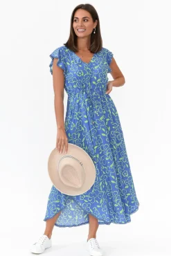 Midi Dresses<New U Collection Libby Blue Flower Midi Dress