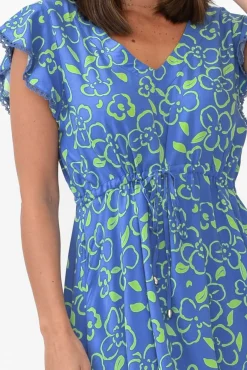Midi Dresses<New U Collection Libby Blue Flower Midi Dress