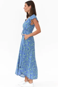 Midi Dresses<New U Collection Libby Blue Flower Midi Dress