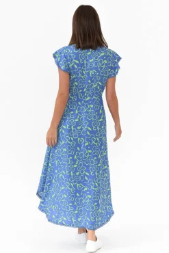 Midi Dresses<New U Collection Libby Blue Flower Midi Dress