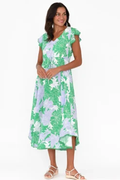 Midi Dresses<New U Collection Libby Green Botanical Midi Dress