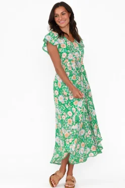 Midi Dresses<New U Collection Libby Green Meadow Midi Dress