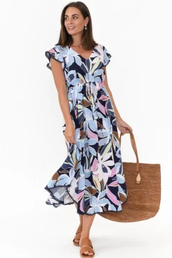 Midi Dresses<New U Collection Libby Navy Blossom Midi Dress