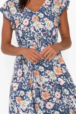 Midi Dresses<New U Collection Libby Navy Bouquet Midi Dress