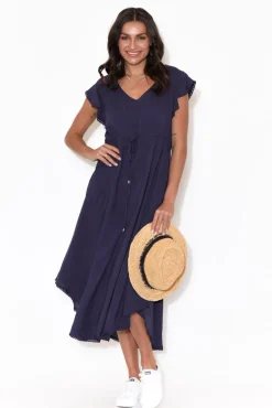 Midi Dresses<New U Collection Libby Navy Midi Dress