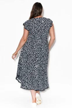 Midi Dresses<New U Collection Libby Navy Spot Midi Dress