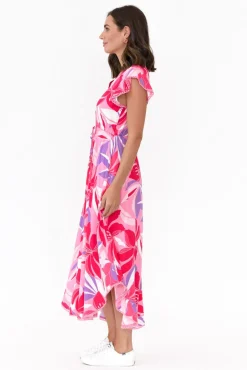 Midi Dresses<New U Collection Libby Pink Garden Midi Dress